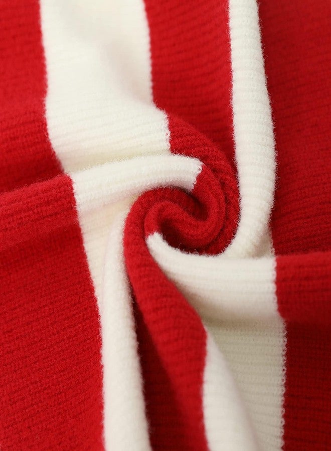 Lyxaof Red and White Striped Scarf Christmas Soft Knit Scarf Winter Classic Striped Scarves Snowman Gru Costume for Women Men (Red) - Image 5